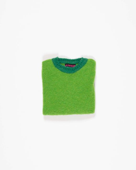 La Fetiche Green Viva Traditional Brushed Crew Neck Seamfree Sweater With Bright Contrast Neck Trim