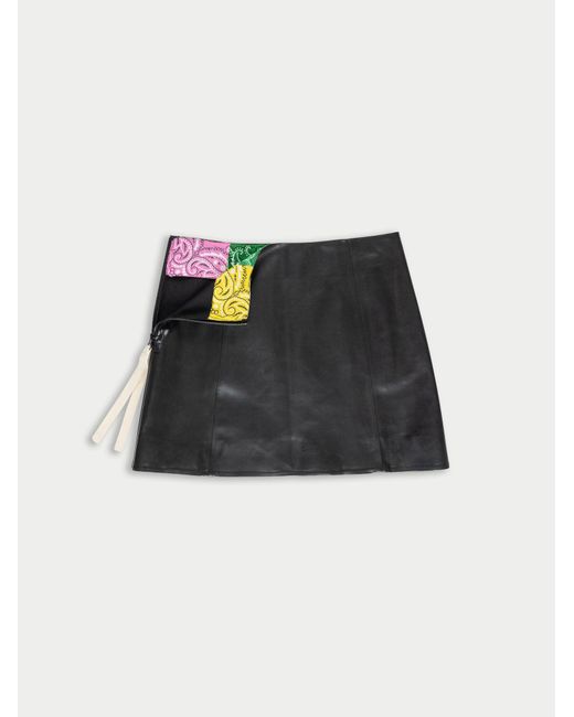 La Fetiche Black James Polished Rubber Rubber Bonded A-Line Panel Mini Skirt