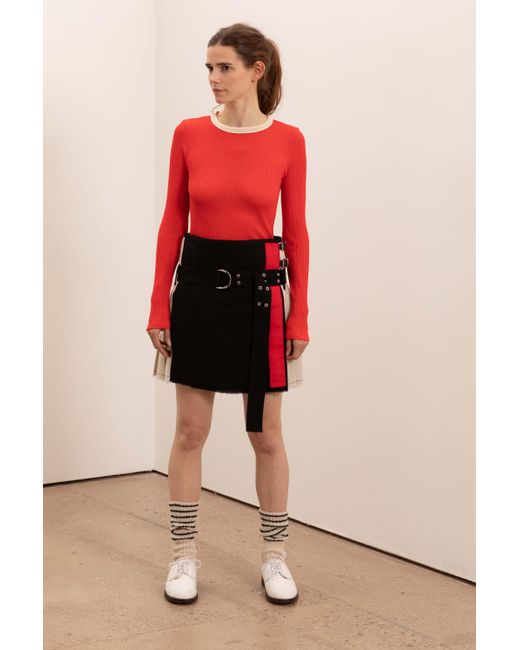 La Fetiche Red Jackie Fine Weight Ribbed Cotton Fil D'Écosse Sailor Top With Contrast Collar Neckline