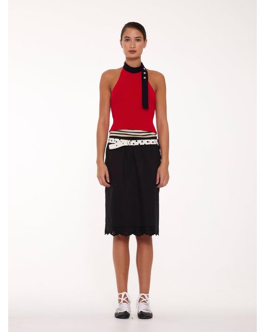 La Fetiche Red Jerry Ribbed Halterneck Top