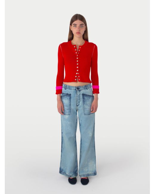 La Fetiche Red Rosemary Ribbed Cardigan