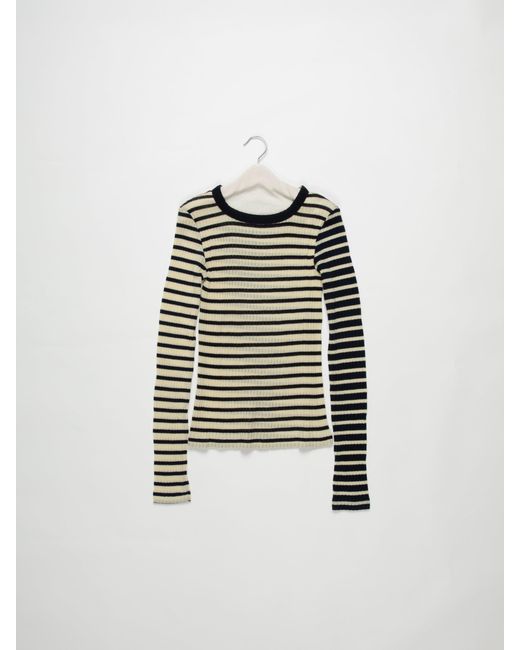 Women's White Magoo Striped Fine Weight Ribbed Top
