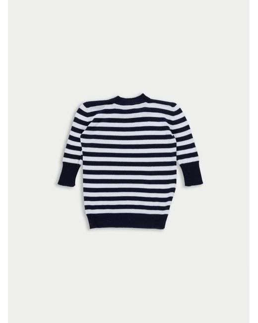 La Fetiche Blue Carli Striped Short Sleeve Embellished Sweater
