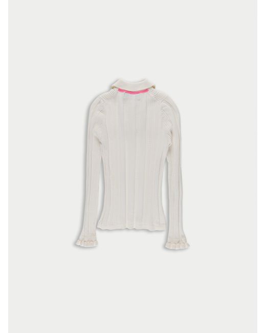 La Fetiche White Heath Ribbed Polo Top