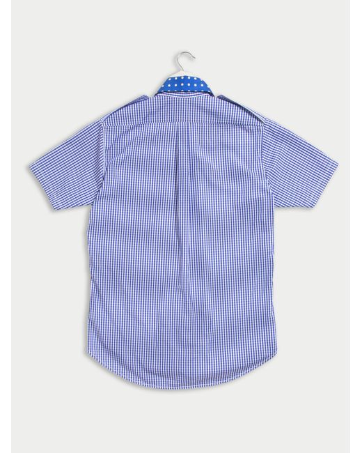 La Fetiche Blue Edith Gingham Military Shirt With Spotted Silk Twill Collar