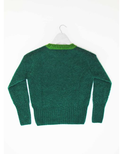 La Fetiche Green Viva Traditional Brushed Crew Neck Seamfree Sweater With Bright Contrast Neck Trim