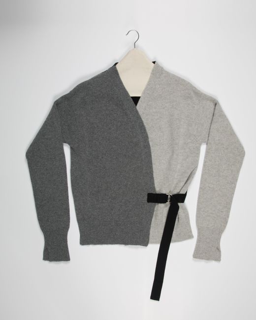 La Fetiche Gray Loulou Hand Framed And Hand Finished Menswear Cardigan With Graphic Styling And Punk Side Ties