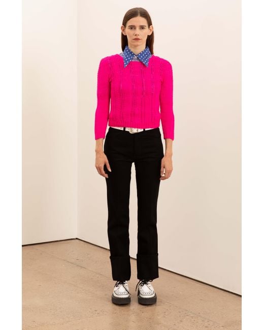 La Fetiche Pink Ivy Handknitted Shrunken Style Cable Knit Sweater