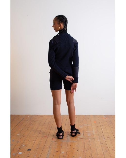 La Fetiche Blue Agnes Ribbed Military Sweater