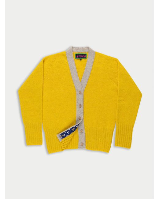La Fetiche Yellow Jordan Contrast V-Neck Cardigan
