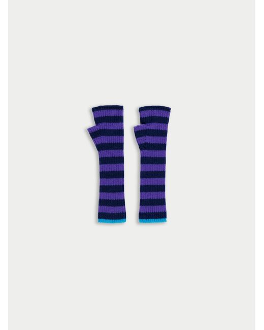 La Fetiche Blue Claude Ribbed Striped Mittens