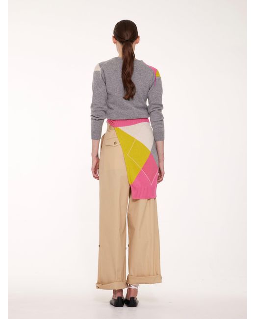 La Fetiche White Cynthia Crew Neck Argyle Cardigan