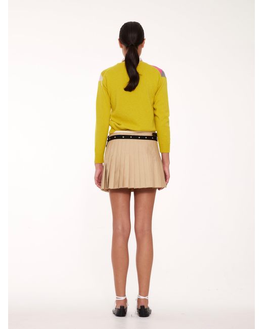 La Fetiche Yellow Cynthia Crew Neck Argyle Cardigan