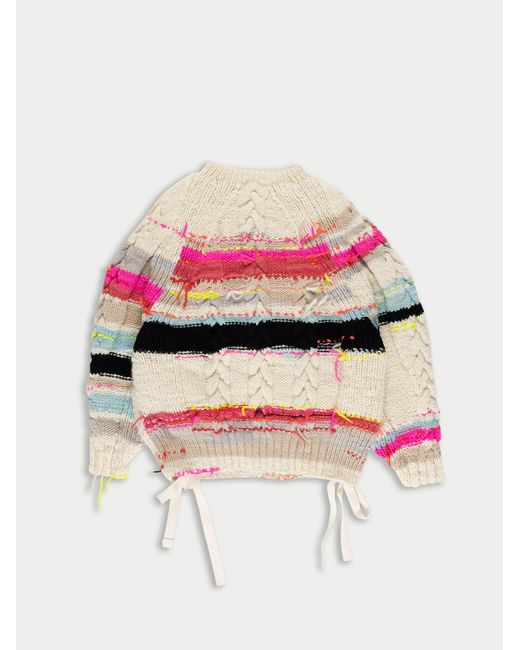 La Fetiche Pink Ultraviolet Handknitted Striped Cable Cardigan