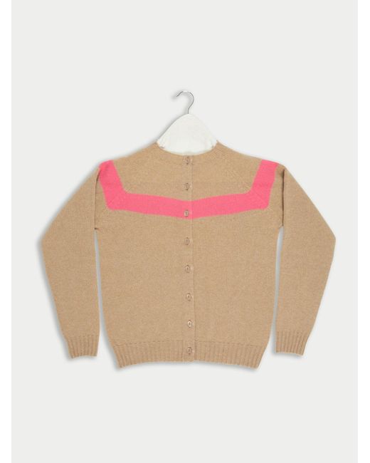 La Fetiche Natural Nancy Lambswool Cardigan With Placed Stripe