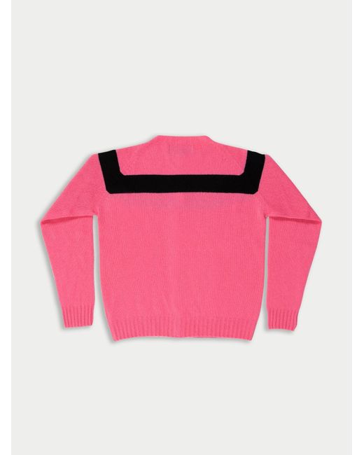 La Fetiche Pink Nancy Lambswool Cardigan With Placed Stripe