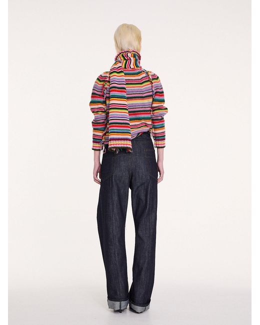 La Fetiche Red Solange Striped Polo Neck Sweater