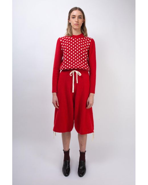 La Fetiche Red Alistair Oversized Knitted Skate Shorts