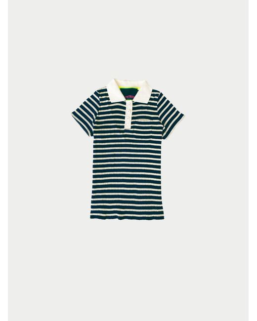 La Fetiche Blue Micka Striped Polo Top