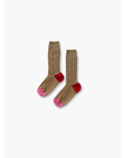 Women's White Charles Hand Knitted Cable Lambswool Socks