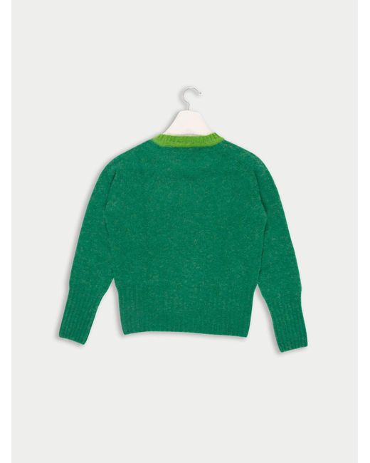 La Fetiche Green Viva Traditional Brushed Crew Neck Seamfree Sweater With Bright Contrast Neck Trim
