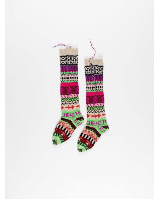 La Fetiche White Tilda Fairisle Knitted Socks
