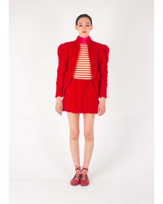 La Fetiche Red Cara Cable Cardigan