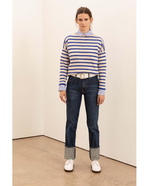 La Fetiche Blue Patti Hand-Knitted Striped Guernsey Sweater