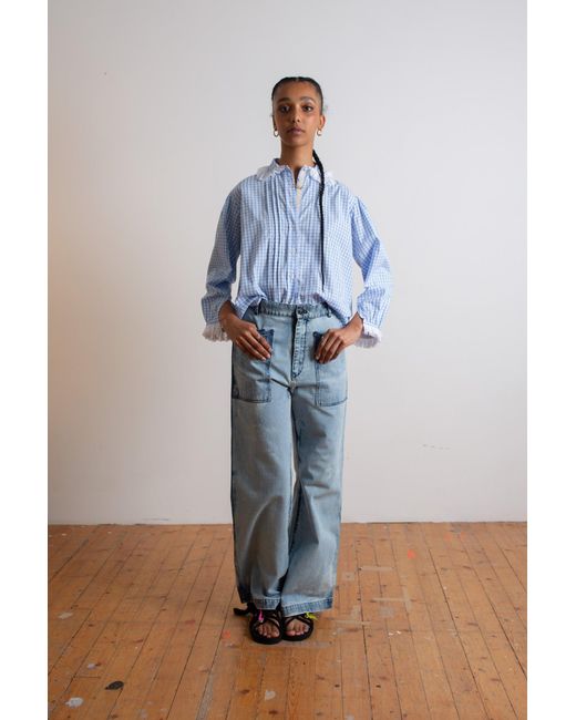 La Fetiche Blue Jane Gingham Cotton Blouse