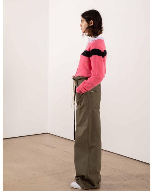 La Fetiche Pink Nancy Lambswool Cardigan With Placed Stripe