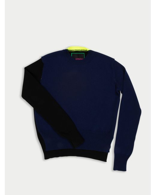 La Fetiche Blue Louis Hand Framed Patched Oversized Sweater With Neon Collar Detail