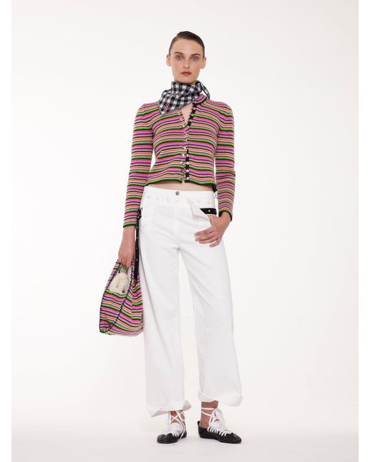 La Fetiche White Rosemary Stripe Shrunken Fit Multicolour Striped Cardigan