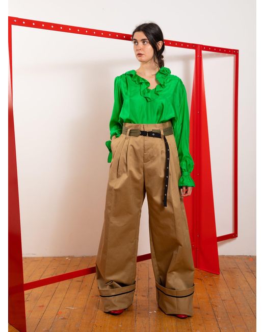 La Fetiche Green Zandra Lightweight Silk Blouse
