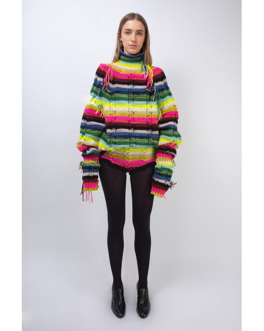 La Fetiche Multicolor Viola Hand Knitted Striped Sweater