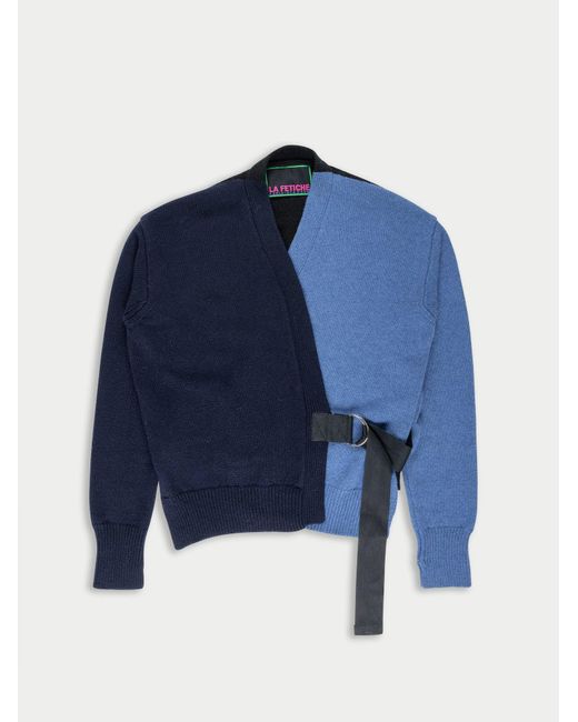 La Fetiche Blue Loulou Handframed Menswear Cardigan