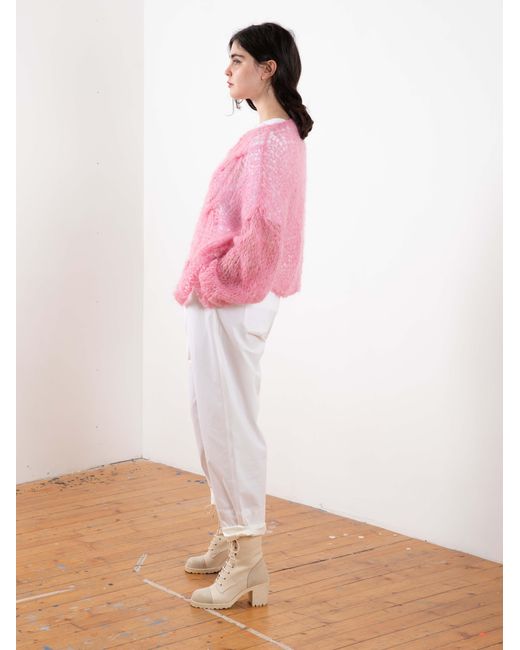 La Fetiche Pink Candy Hand Knitted Cable Mohair Sweater