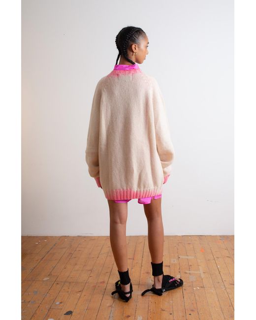 La Fetiche Pink Barney Hand Dye Oversized Menswear Sweater