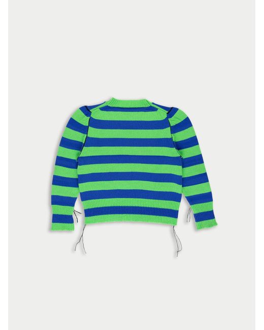 La Fetiche Green Elsie Assymetric Patchwork Striped Sweater