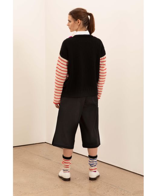 La Fetiche Pink Paloma Hand Knitted Oversized Striped Guernsey Sweater With Colour Blocked Details And Traditional Guernsey Details