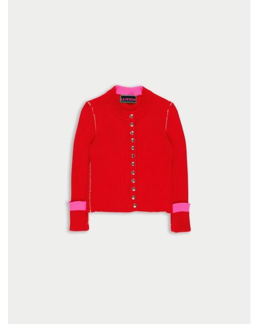 La Fetiche Red Rosemary Ribbed Cardigan