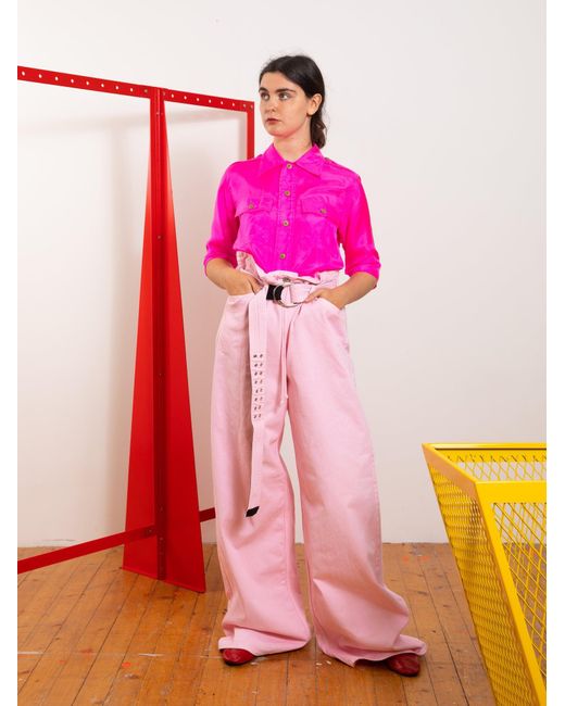 La Fetiche Pink Alice Silk Utility Shirt