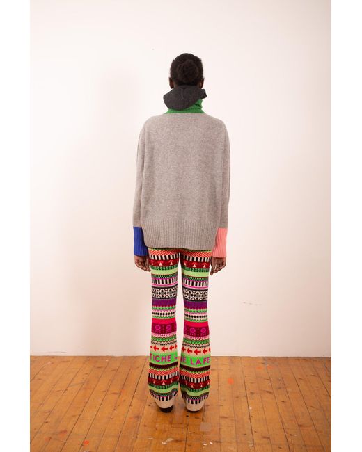 La Fetiche Multicolor Sky Logo Fairisle Knit Flared Trousers