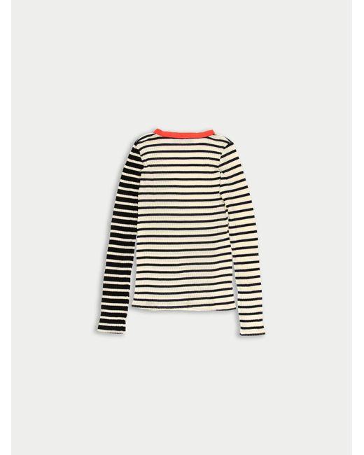 La Fetiche White Jackie Bis Striped Fine Weight Ribbed Top
