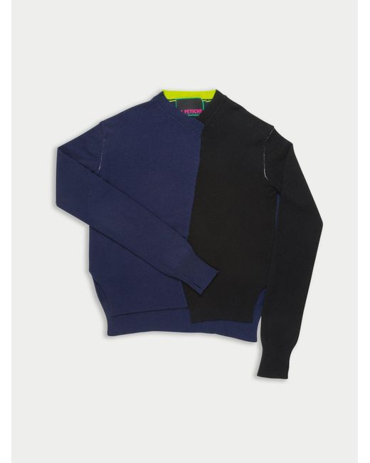 La Fetiche Blue William Handframed Patched Lambswool Sweater