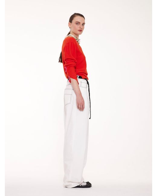 La Fetiche Red Robbie Irregular V-Neck Sweater