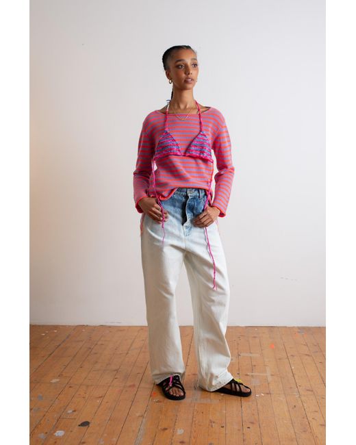 La Fetiche Pink Armi Lightweight Striped Crew Neck Sweater