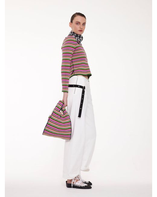 La Fetiche White Rosemary Stripe Shrunken Fit Multicolour Striped Cardigan