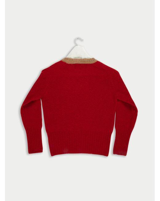 La Fetiche Red Viva Traditional Brushed Crew Neck Seam Free Sweater With Bright Contrast Neck Trim