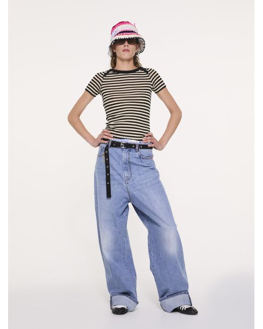 La Fetiche White Jaja Striped Short Sleeve Top