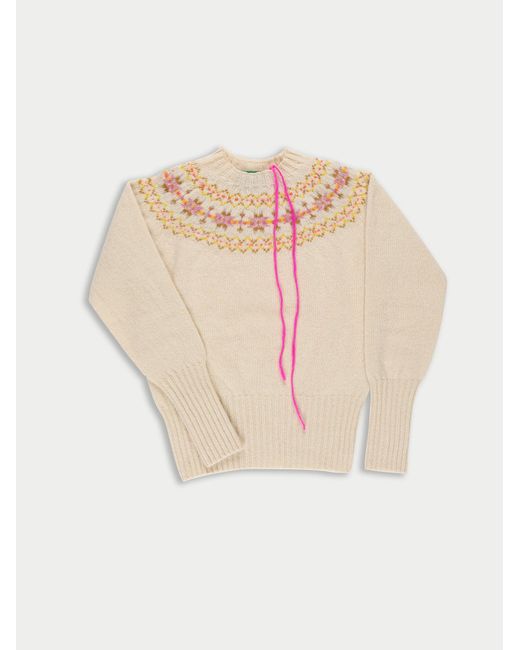 La Fetiche White Barbara Traditional Crafted Fairisle Sweater